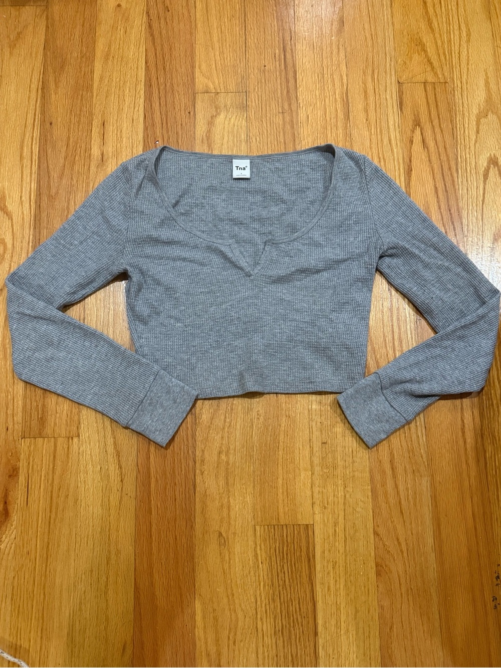 TNA (Aritzia) Grey Waffle Knit Crop Top — Size S